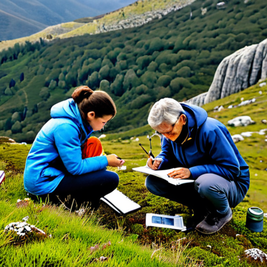 Citizen Science in Action**

"A diverse group of people, families and individuals, fully clothed in appropriate attire, participating in a citizen science project in the Serra da Estrela mountains. They are examining lichen samples, using magnifying glasses and notebooks, surrounded by the natural beauty of the landscape. The scene is well-lit, showing clear details of the lichen and the participants' engaged expressions. Safe for work, appropriate content, professional, modest clothing, perfect anatomy, natural proportions, family-friendly, high quality photography."

**