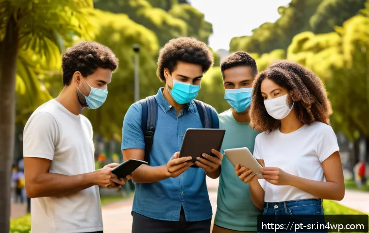 시민과학 프로젝트의 데이터 보호 규정 - A diverse group of Brazilian citizen scientists collaborating outdoors in a vibrant urban park, wear...