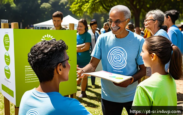 시민과학 프로젝트의 참여자 보상 방안 - A vibrant community event scene in a Brazilian urban park, showing diverse volunteers of various age...